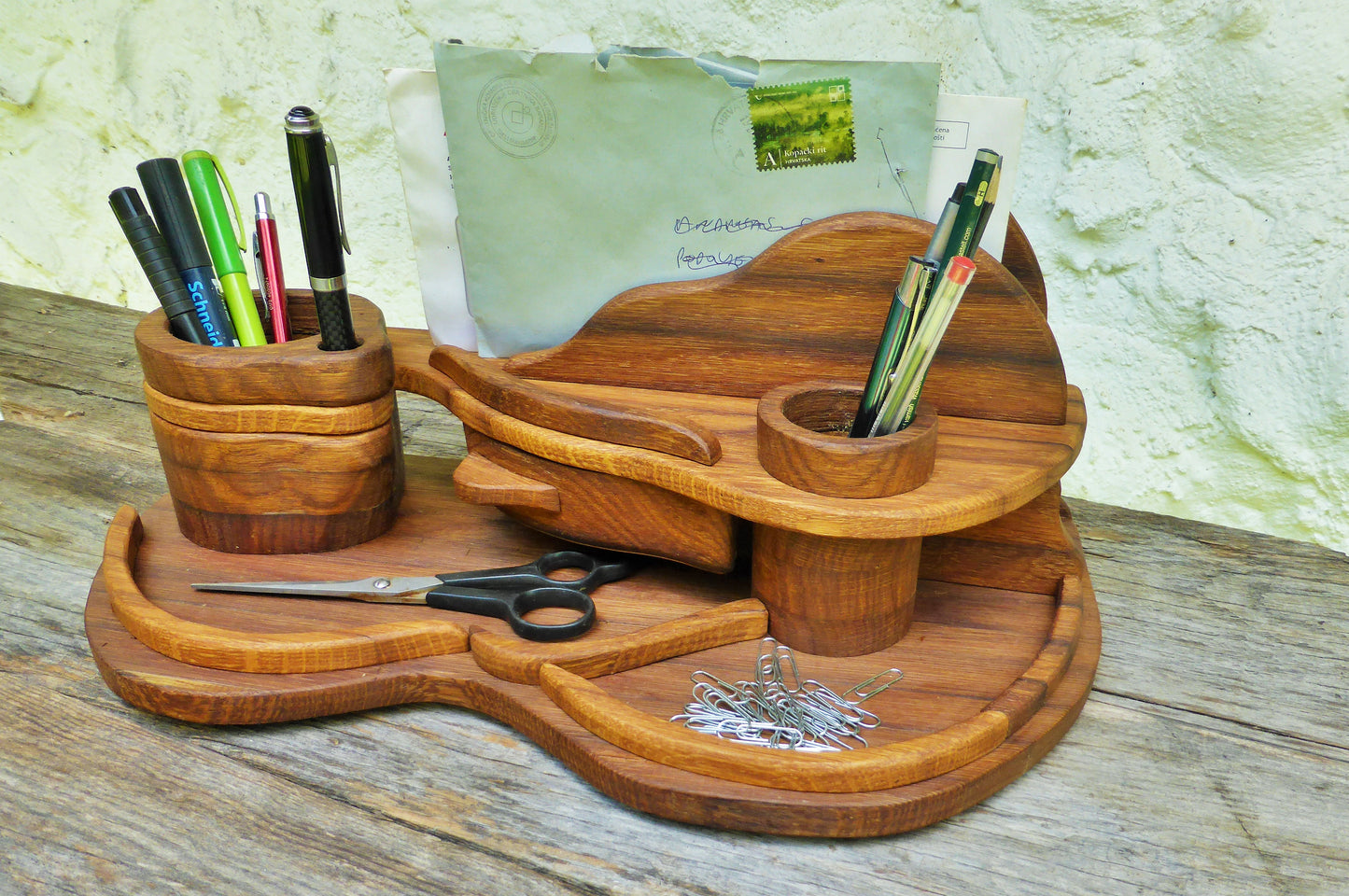 Schreibtisch-Organizer Vintage-Look aus uraltem Eichenholz - BalkanwoodDesign Handmade