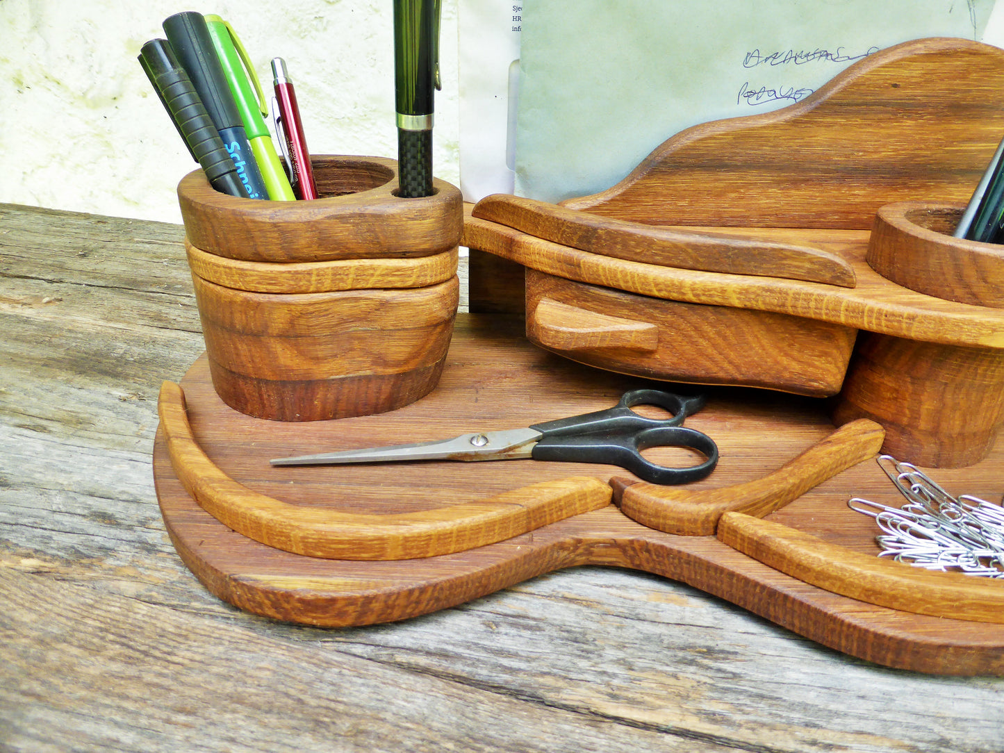 Schreibtisch-Organizer Vintage-Look aus uraltem Eichenholz - BalkanwoodDesign Handmade