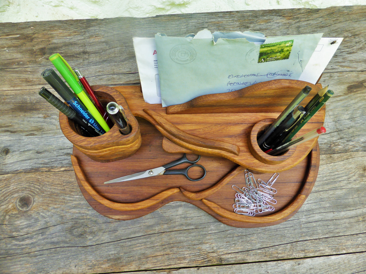 Schreibtisch-Organizer Vintage-Look aus uraltem Eichenholz - BalkanwoodDesign Handmade