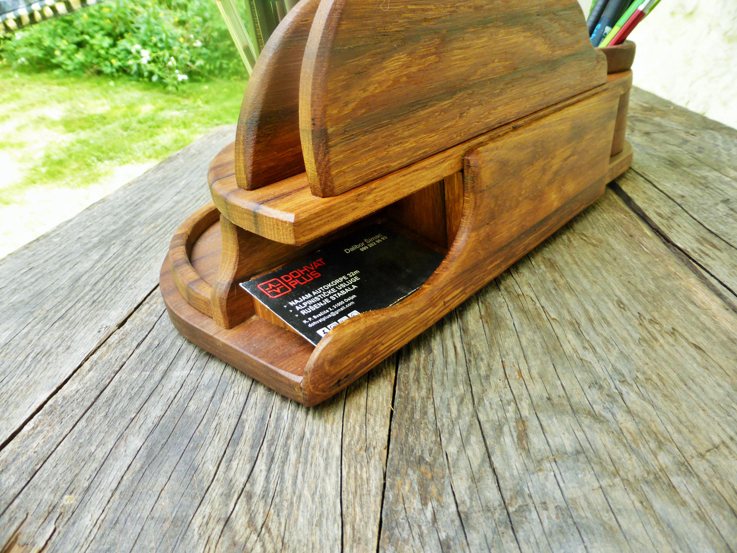 Schreibtisch-Organizer Vintage-Look aus uraltem Eichenholz - BalkanwoodDesign Handmade