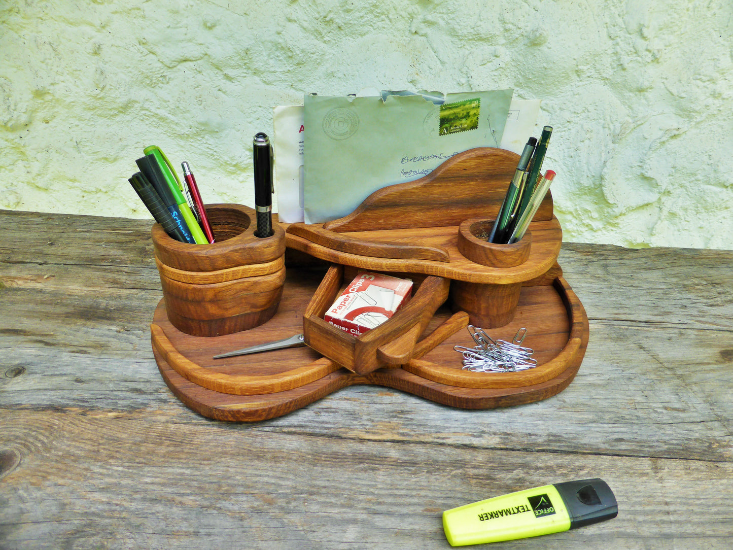 Schreibtisch-Organizer Vintage-Look aus uraltem Eichenholz - BalkanwoodDesign Handmade