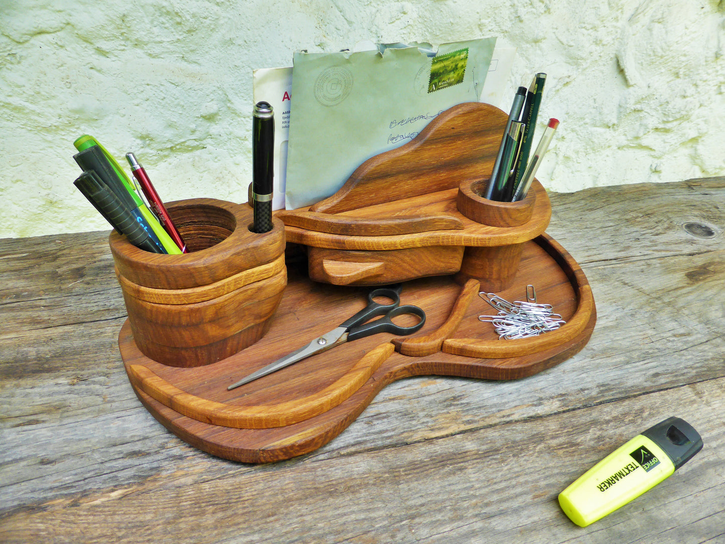 Schreibtisch-Organizer Vintage-Look aus uraltem Eichenholz - BalkanwoodDesign Handmade