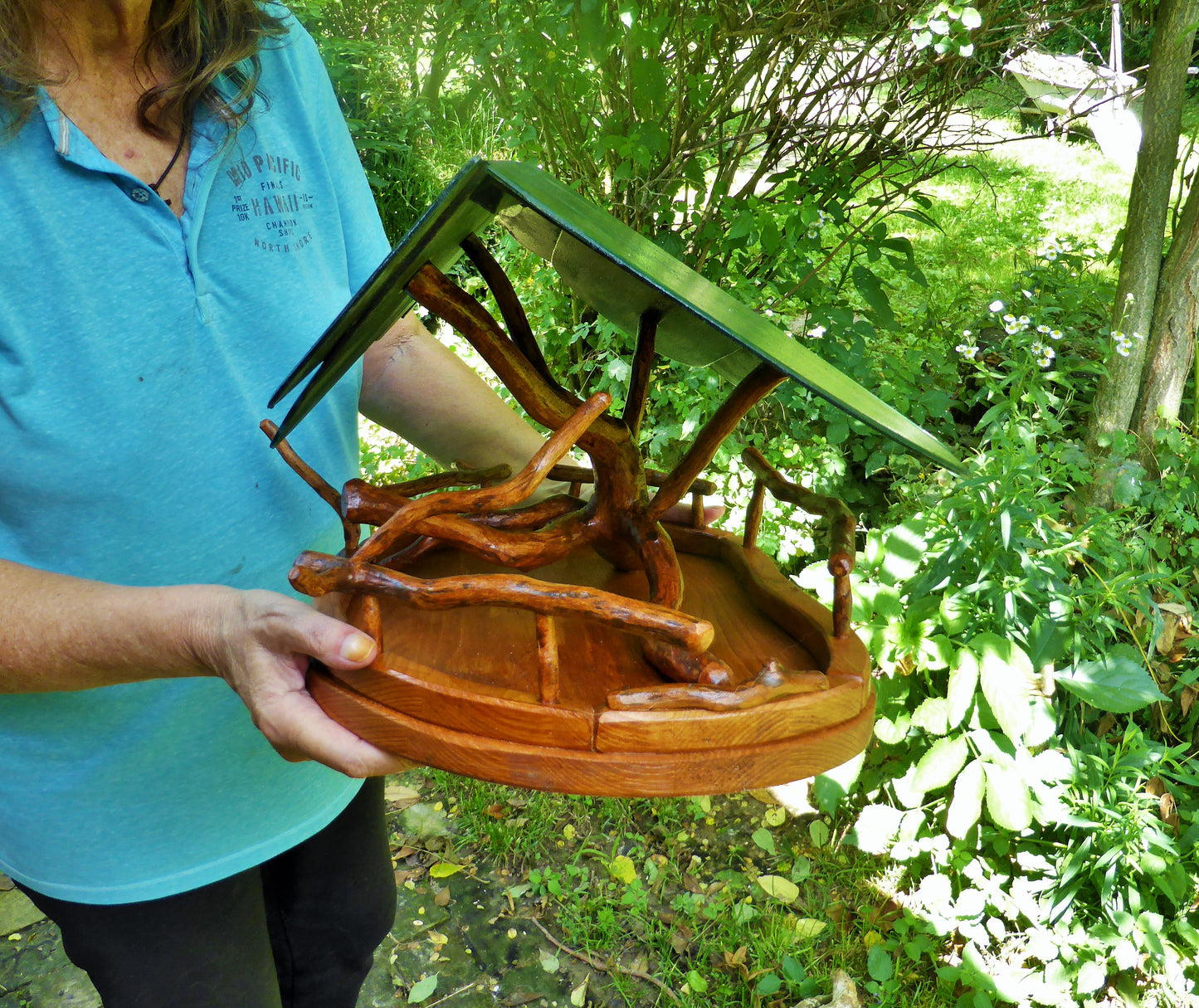 Vogelfutterhaus mit grünem Dach Handarbeit - BalkanwoodDesign Handmade