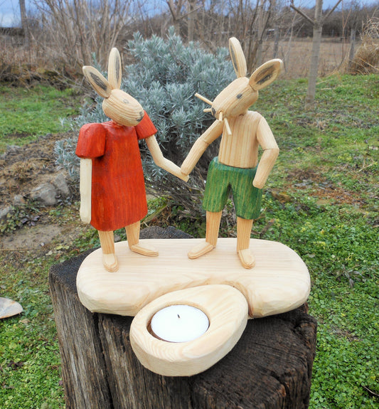 Osterhasen-Paar mit Teelicht Handarbeit upcycling Osterdeko Easter bunny in love - BalkanwoodDesign Handmade
