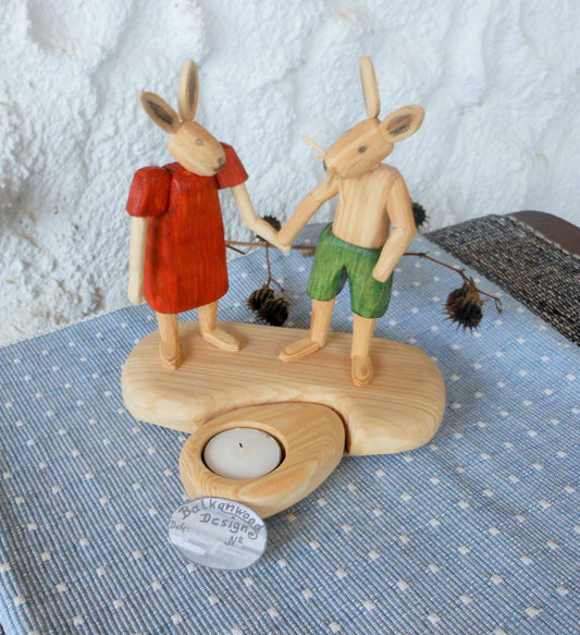 Osterhasen-Paar mit Teelicht Handarbeit upcycling Osterdeko Easter bunny in love - BalkanwoodDesign Handmade
