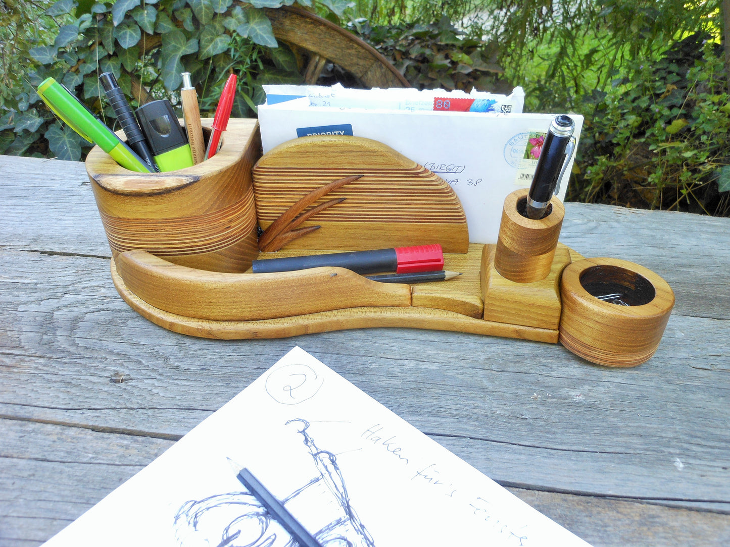 Schreibtisch-Organizer Vintage-Look aus uraltem Holz Organizer für´s anspruchsvolle Büro - BalkanwoodDesign Handmade