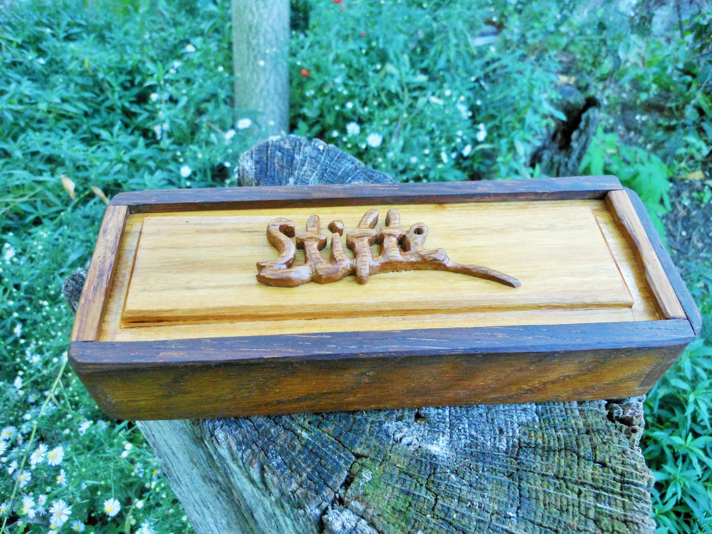 Stiftbox Schreibtischbox Pencel box altes Eichenholz und Akazienholz Handarbeit - BalkanwoodDesign Handmade