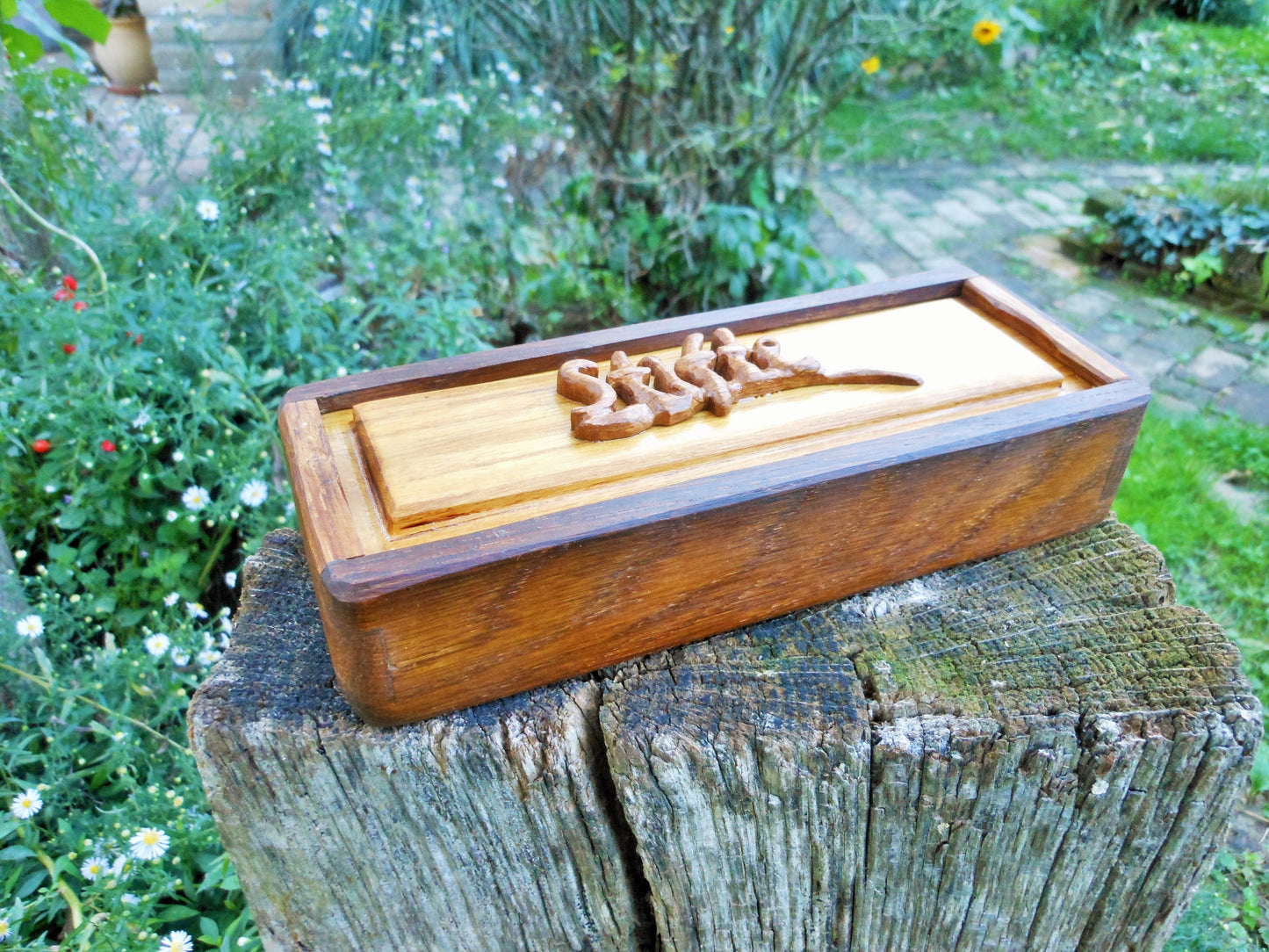 Stiftbox Schreibtischbox Pencel box altes Eichenholz und Akazienholz Handarbeit - BalkanwoodDesign Handmade