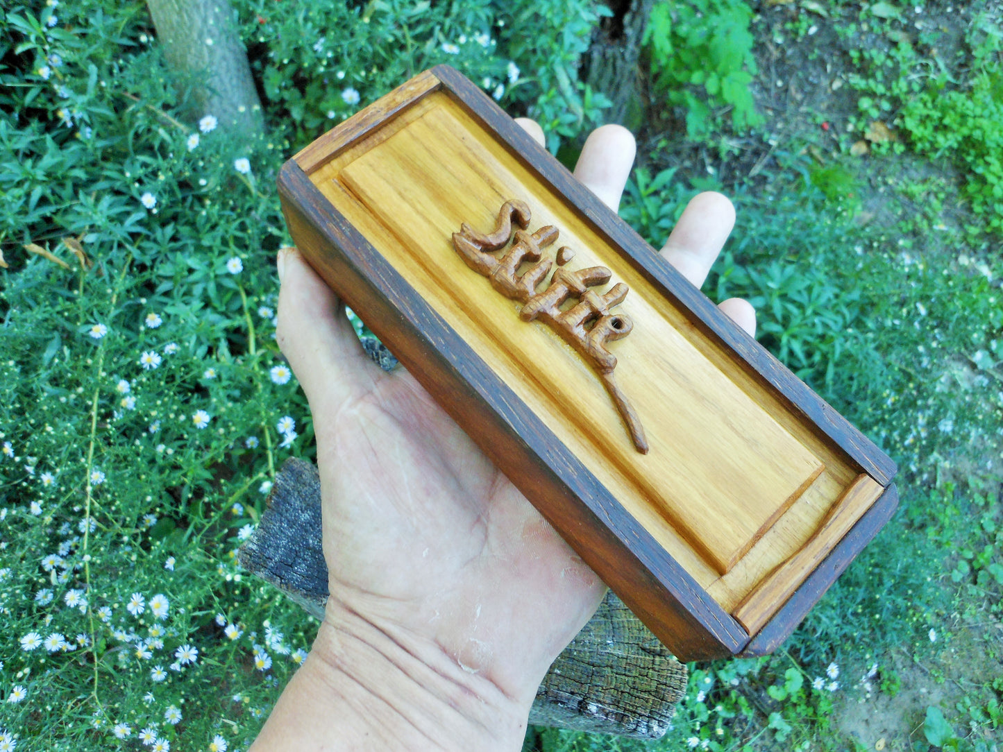 Stiftbox Schreibtischbox Pencel box altes Eichenholz und Akazienholz Handarbeit - BalkanwoodDesign Handmade