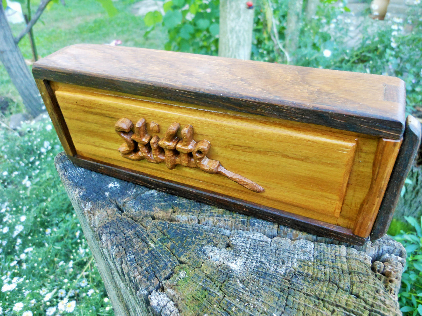 Stiftbox Schreibtischbox Pencel box altes Eichenholz und Akazienholz Handarbeit - BalkanwoodDesign Handmade