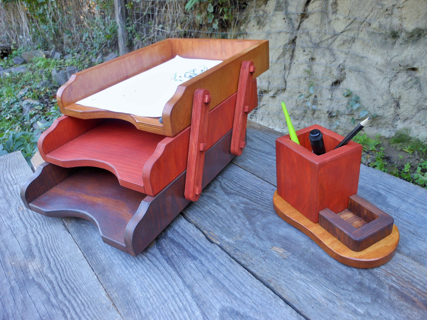 Stifthalter Upcycling-Sperrholz mini Organizer Schreibtisch Bleistifte Büro - BalkanwoodDesign Handmade