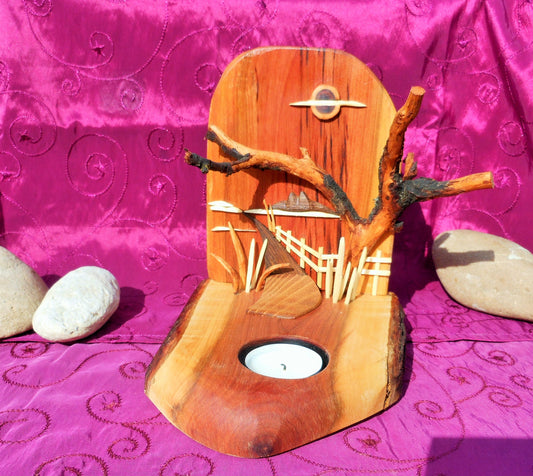 Teelichthalter   Kunst mit integriertem Teelichthalter  Tealight holder art with integrated tealight holder - BalkanwoodDesign Handmade