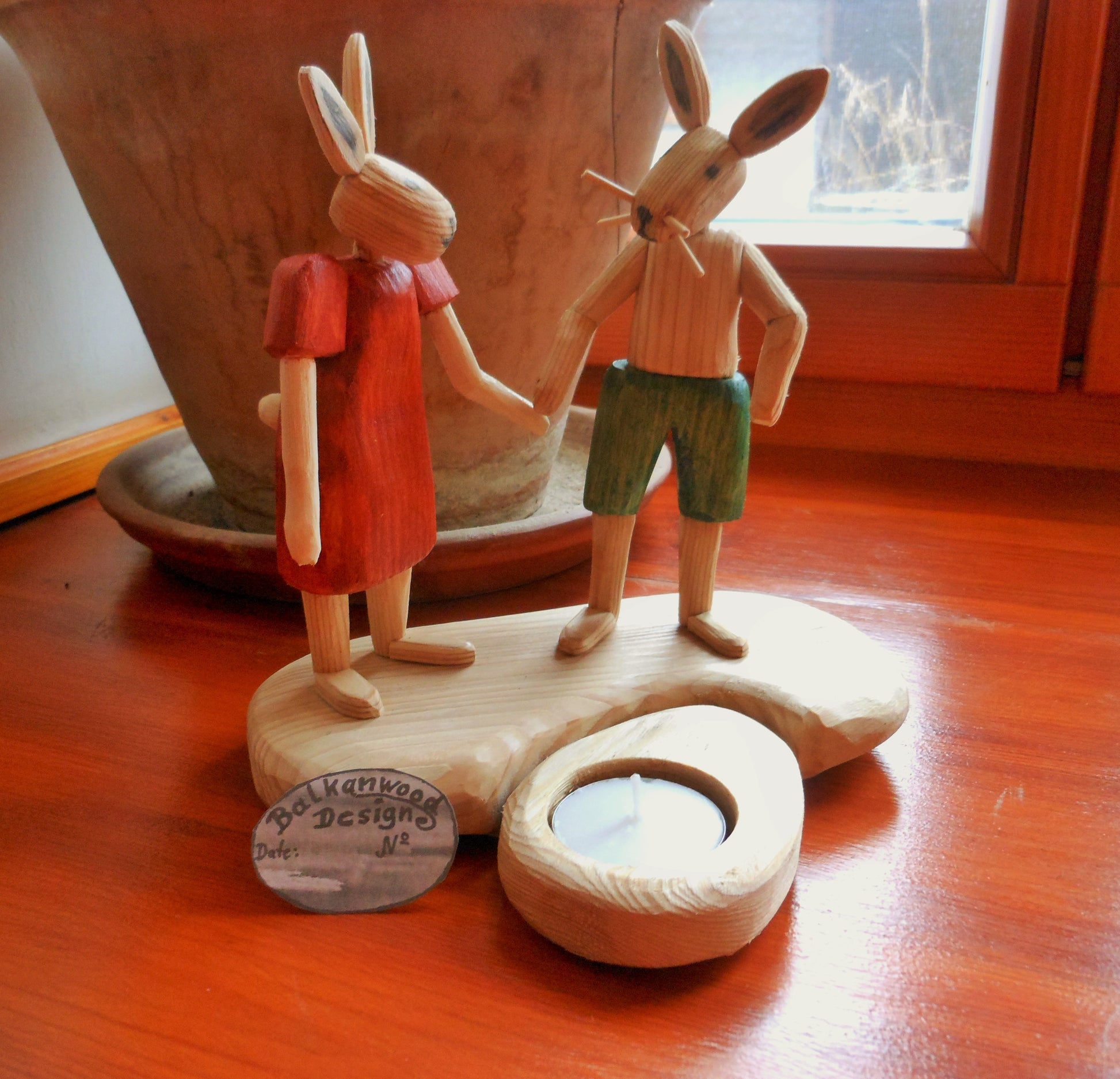 Osterhasen-Paar mit Teelicht Handarbeit upcycling Osterdeko Easter bunny in love - BalkanwoodDesign Handmade