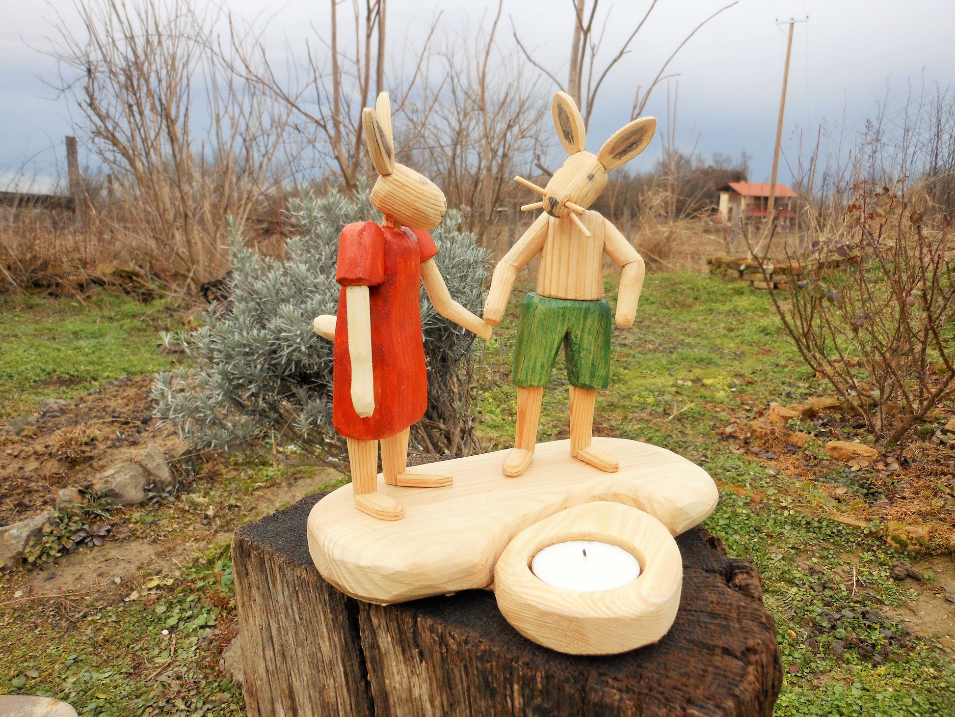 Osterhasen-Paar mit Teelicht Handarbeit upcycling Osterdeko Easter bunny in love - BalkanwoodDesign Handmade
