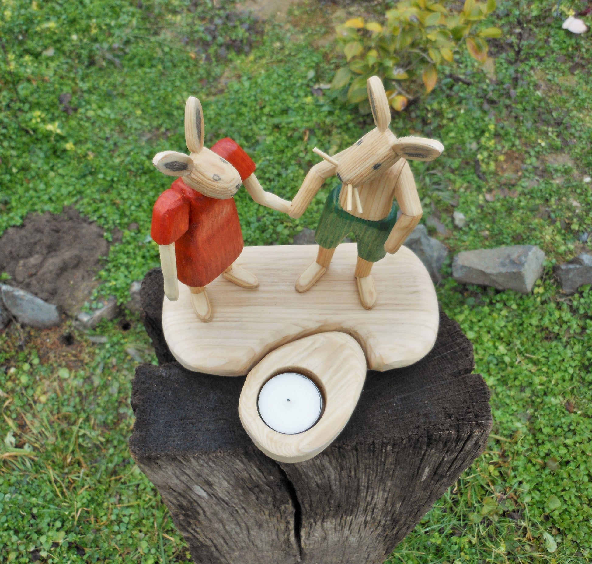 Osterhasen-Paar mit Teelicht Handarbeit upcycling Osterdeko Easter bunny in love - BalkanwoodDesign Handmade
