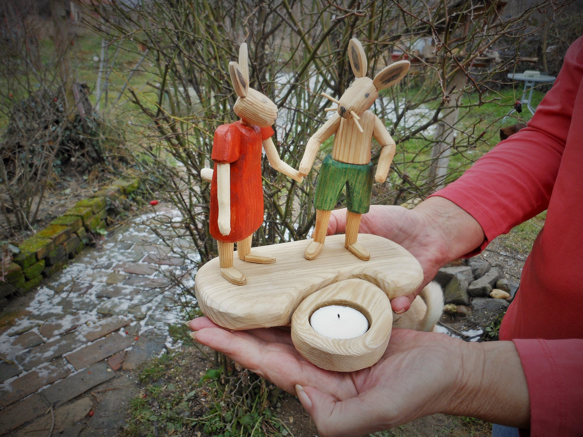 Osterhasen-Paar mit Teelicht Handarbeit upcycling Osterdeko Easter bunny in love - BalkanwoodDesign Handmade