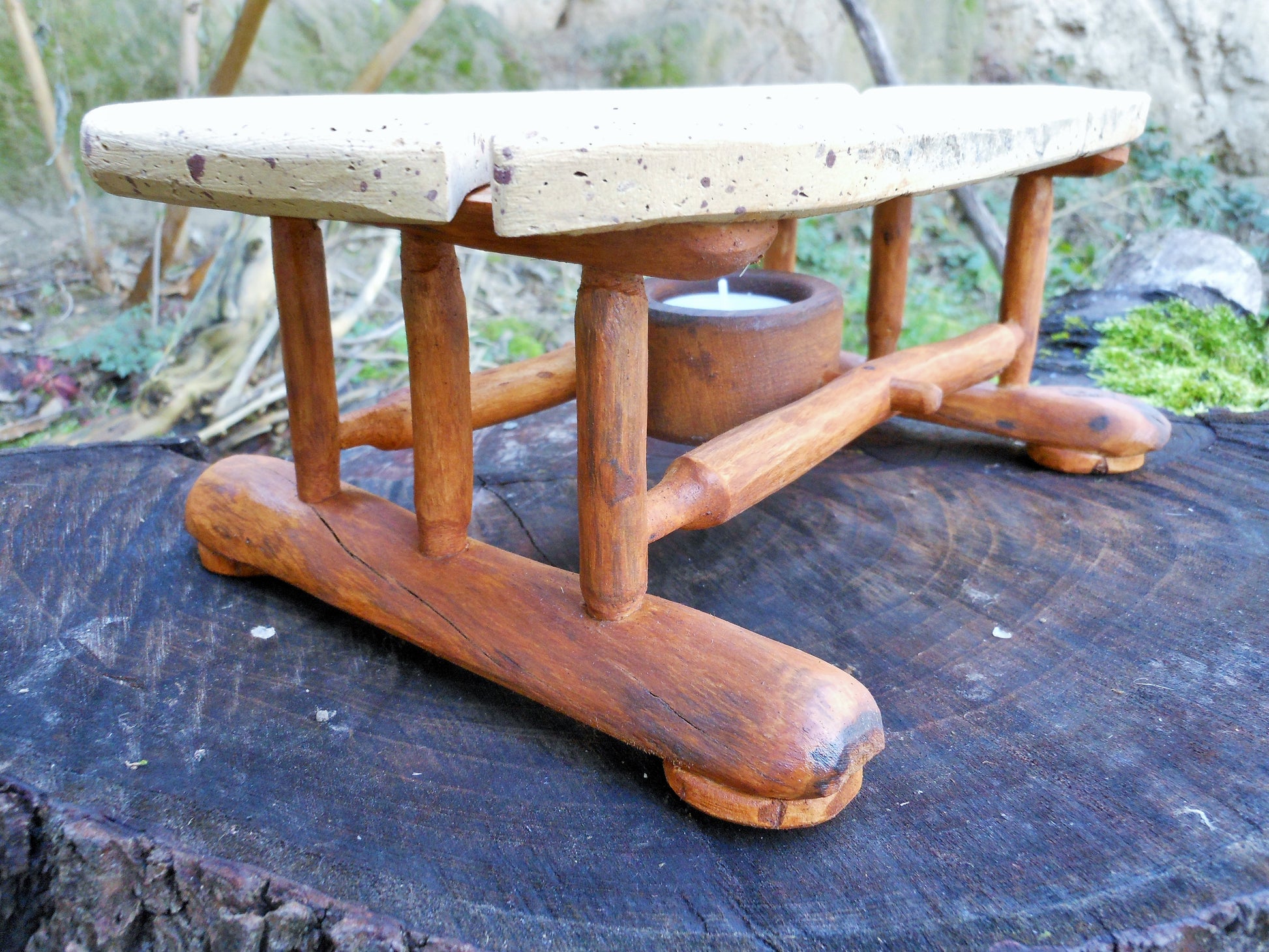 Stövchen Tee Wärmeplatte Wärmeplatte für Speisen und Dibbs Etno-Style upcycling - BalkanwoodDesign Handmade